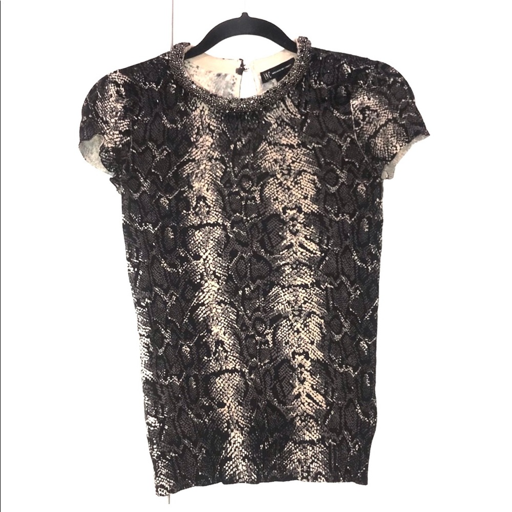 INC WOMENS SNAKE PRINT EMBROIDERED TOP